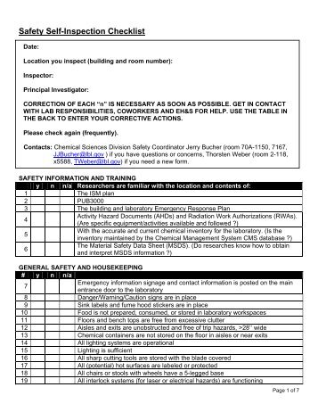 Lab Safety Checklist