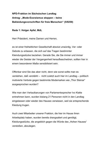 Mode-Exorzismus, Rede 1 - NPD-Fraktion im Sächsischen Landtag