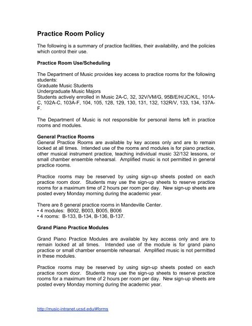 Practice Room Policy Ucsd Department Of Music Intranet