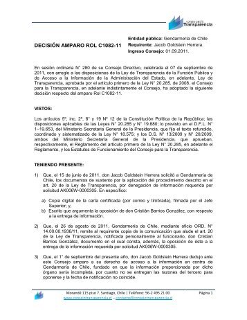 DECISIÓN AMPARO ROL C1082-11 - Extranet - Consejo para la ...