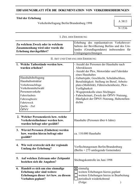 erfassungsblatt für die dokumentation von verkehrserhebungen