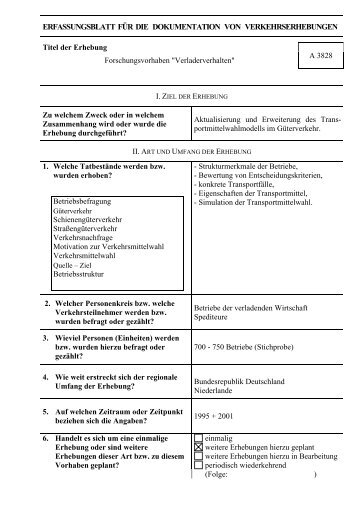 erfassungsblatt für die dokumentation von verkehrserhebungen