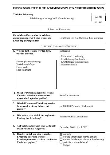 erfassungsblatt für die dokumentation von verkehrserhebungen