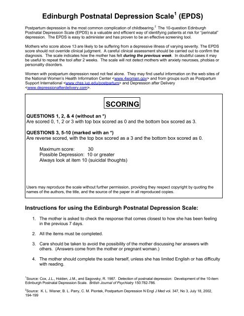 Edinburgh Postnatal Depression Scale - Utah Department of Health