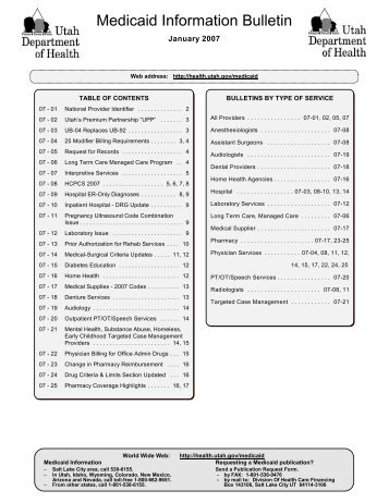 Medicaid Information Bulletin - Utah Department of Health - Utah.gov