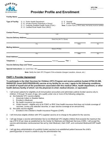 Provider Profile and Enrollment Form - Immunize Utah