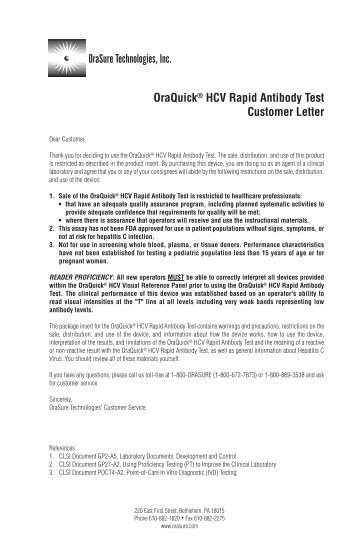 OraQuick® HCV Rapid Antibody Test Customer Letter - Utah ...