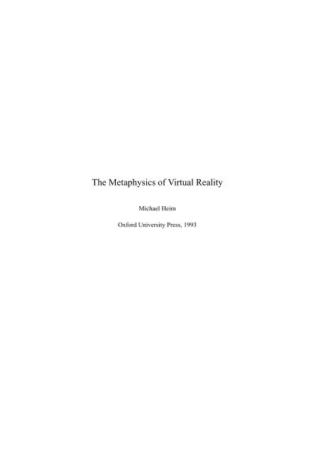 PDF - The Metaphysics of Virtual Reality - University of Exeter