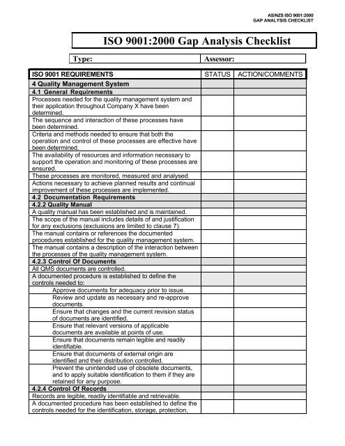 ISO 9001:2000 Gap Analysis Checklist - Elsmar Cove