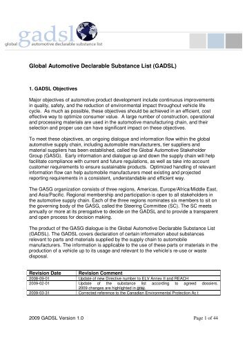 Global Automotive Declarable Substance List (GADSL)