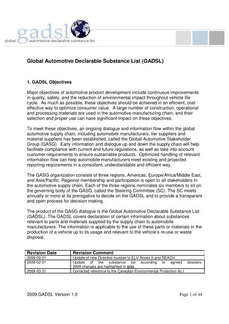 Global Automotive Declarable Substance List (GADSL)