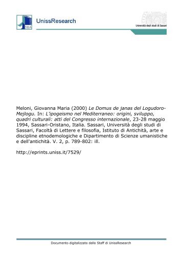 Meloni, Giovanna Maria (2000) Le Domus de janas del Logudoro ...