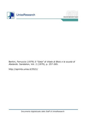 Bertini, Ferruccio (1979) Il "Geta" di Vitale di Blois e ... - UnissResearch