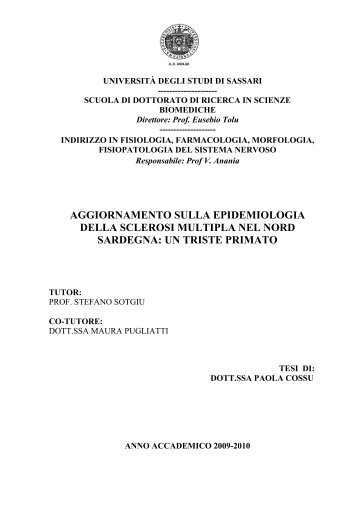 aggiornamento sulla epidemiologia della sclerosi multipla nel nord ...