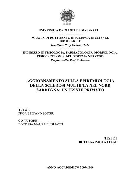 aggiornamento sulla epidemiologia della sclerosi multipla nel nord ...