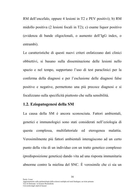 aggiornamento sulla epidemiologia della sclerosi multipla nel nord ...