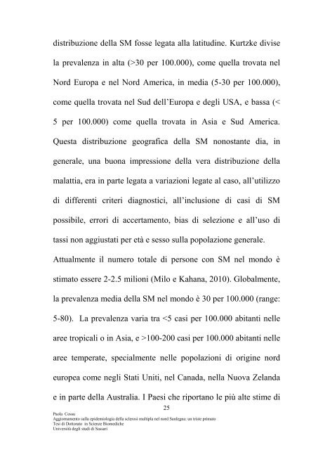 aggiornamento sulla epidemiologia della sclerosi multipla nel nord ...