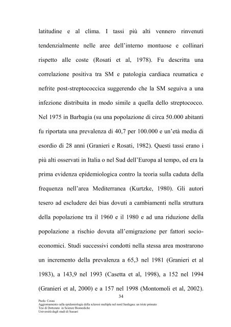 aggiornamento sulla epidemiologia della sclerosi multipla nel nord ...