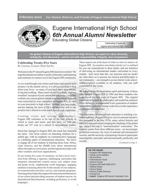 Alumni Newsletter 2010 - School Web sites hosted by Eugene ...