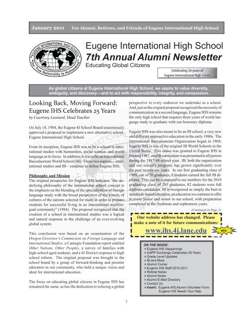 7th Annual Alumni Newsletter - School Web sites hosted by Eugene ...