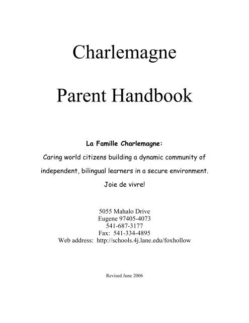 Charlemagne Parent Handbook - 4J School District