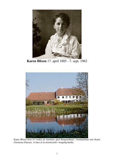 Karen Blixen 17. april 1885 - 7. sept. 1962