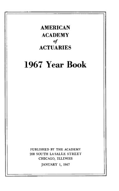 a Yearbook 1967 American Academy Of Actuaries