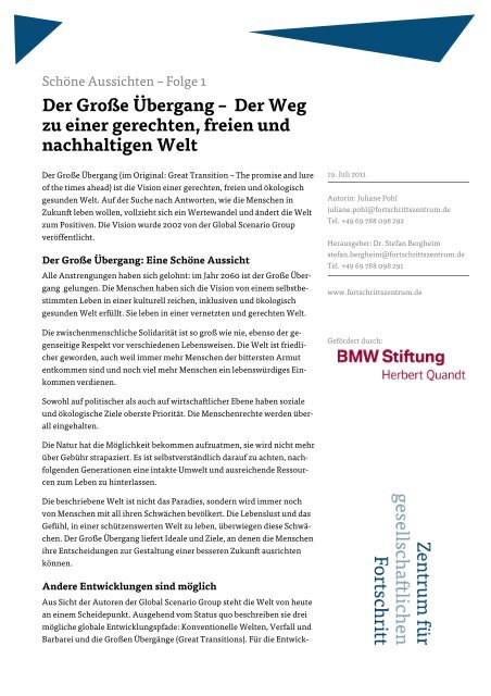 Der Große Übergang - Zentrum für gesellschaftlichen Fortschritt ...