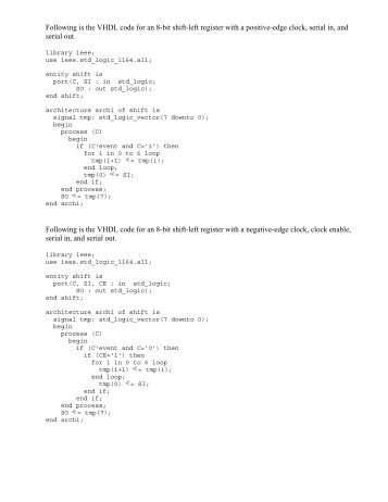 Following is the VHDL code for an 8-bit shift-left register with a ...