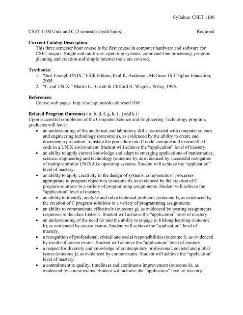 CSET 1100 Unix and C - The University of Toledo - Engineering ...