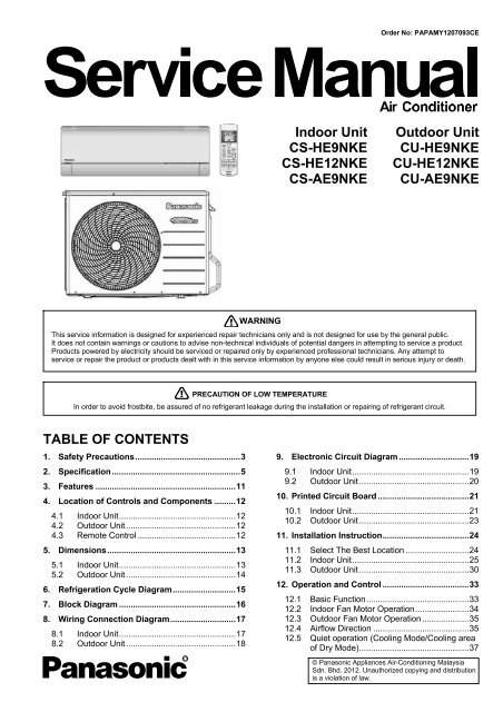 Indoor Unit Outdoor Unit CS-HE9NKE CS-HE12NKE CS ... - LMG