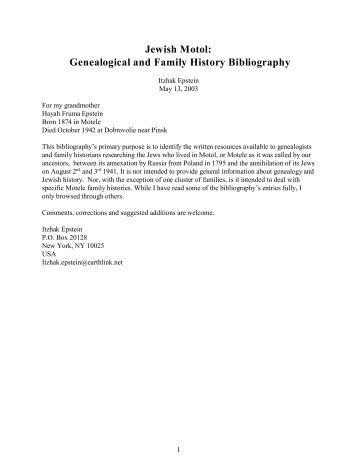 Jewish Motol: Genealogical and Family History Bibliography