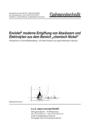 Enviolet® moderne Entgiftung von Abwässern und Elektrolyten aus ...