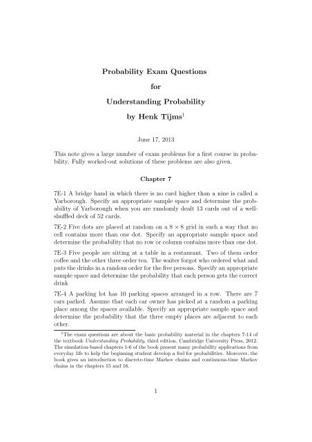 Probability Exam Questions for Understanding Probability by Henk ...