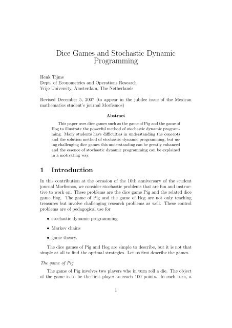 Dice Games and Stochastic Dynamic Programming