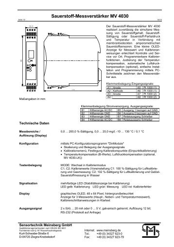 Sauerstoff-Messverstärker MV 4030 - Sensortechnik Meinsberg