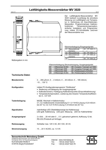 Leitfähigkeits-Messverstärker MV 3020 - Sensortechnik Meinsberg