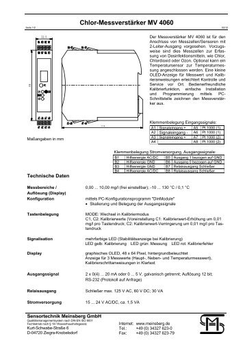 Chlor-Messverstärker MV 4060 - Sensortechnik Meinsberg