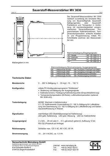 Sauerstoff-Messverstärker MV 3030 - Sensortechnik Meinsberg