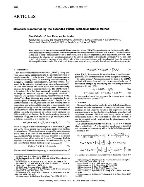 Molecular geometries by the Extended Hueckel Molecular Orbital ...