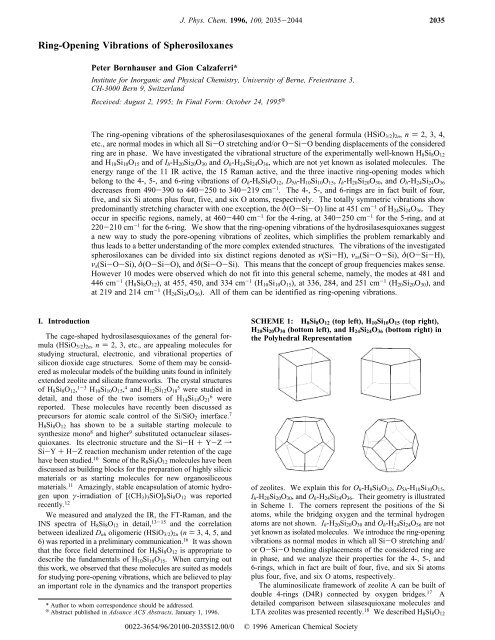 Ring-Opening Vibrations of Spherosiloxanes - American Chemical ...