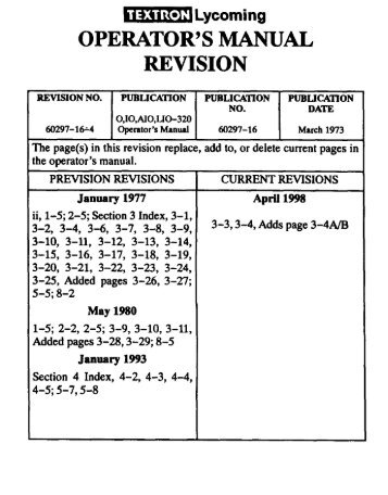 TEXTRON Lycoming Operator's Manual 60297-16