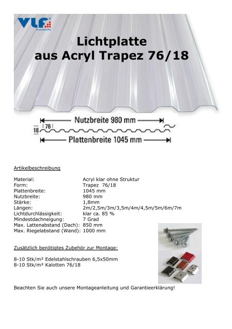 Acryl Trapez 7618 in 1,8mm klar
