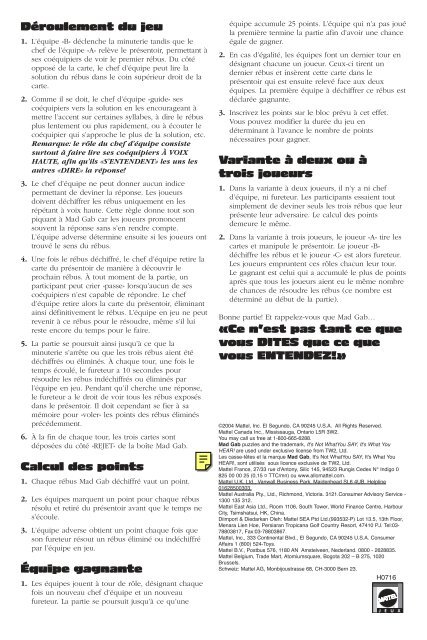 Rules Mad Gab FRENCH (Page 1) - Mattel