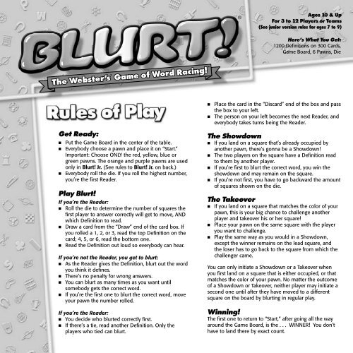 Get Ready: Play Blurt! The Showdown The Takeover Winning! - Mattel