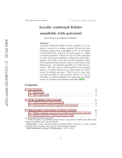 ArXiv math AG 0407231 V2 20 Jul 2004