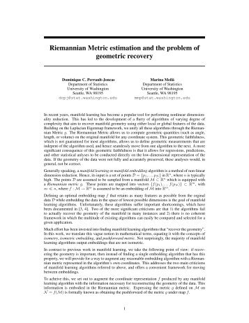 Riemannian Metric estimation and the problem of geometric recovery