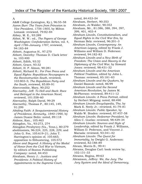 Index of The Register of the KHS, 1981-2007.pdf - Kentucky ...