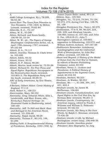 Register Index 72-108 (1974-2010).pdf - Kentucky Historical Society