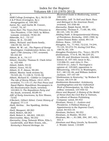 Index for the Register Volumes 68-110 - Kentucky Historical Society